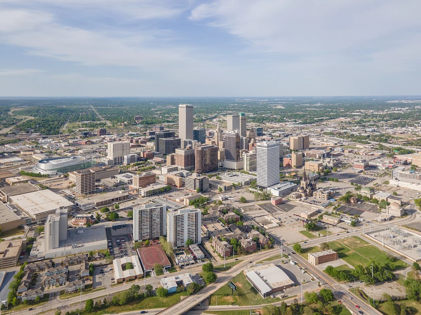 Tulsa skyline aerial, April 2023