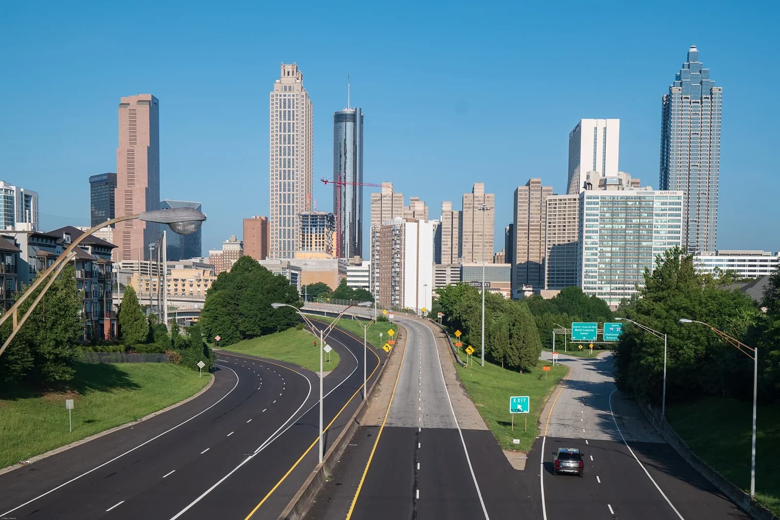 Atlanta skyline from Jackson Street Bridge 2020. (Note that location is the vantage point of the photographer.)
